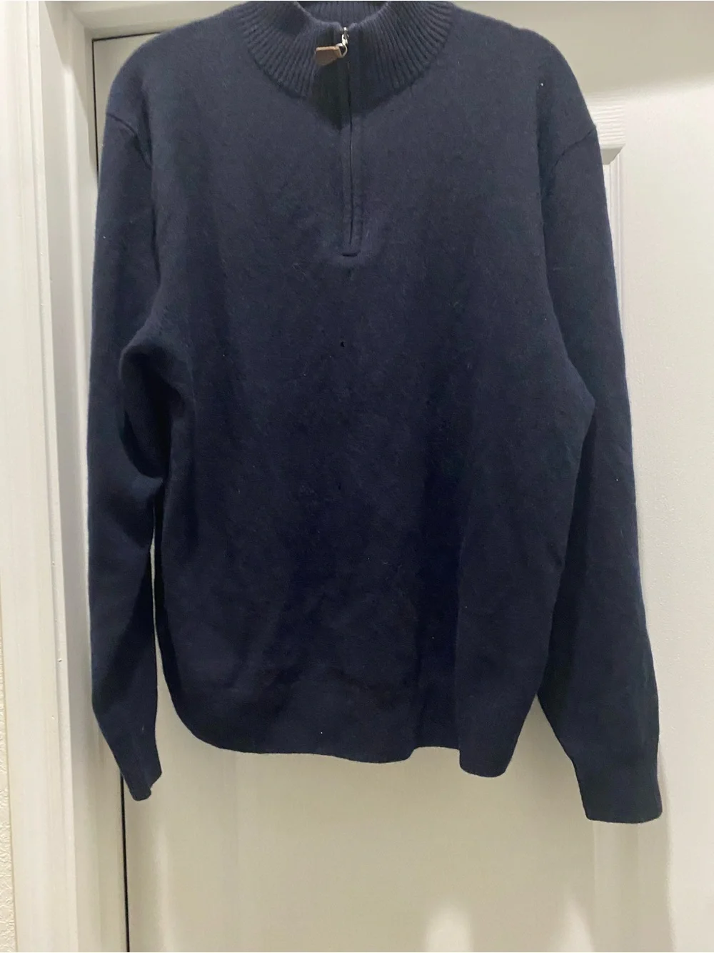 NWT Giasone Cashmere Navy Half-Zip Ribbed Mock Neckline Luxury Sweater XL Flaw